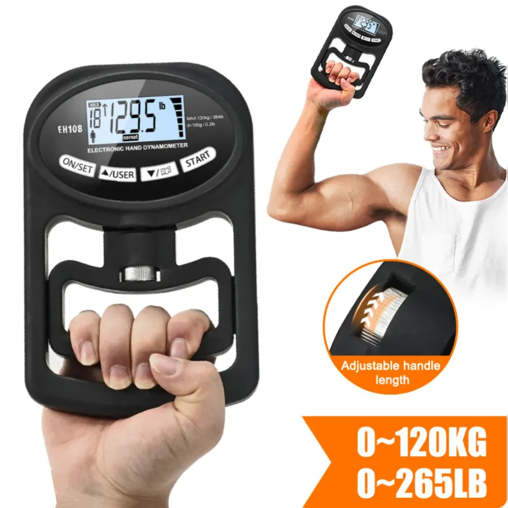 Digital Grip Strength Tester - 265 lbs (120 kg) Hand Dynamometer with USB Connectivity and LCD Display for Strength Training and Athletic Performance