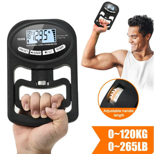 Digital Grip Strength Tester - 265 lbs (120 kg) Hand Dynamometer with USB Connectivity and LCD Display for Strength Training and Athletic Performance