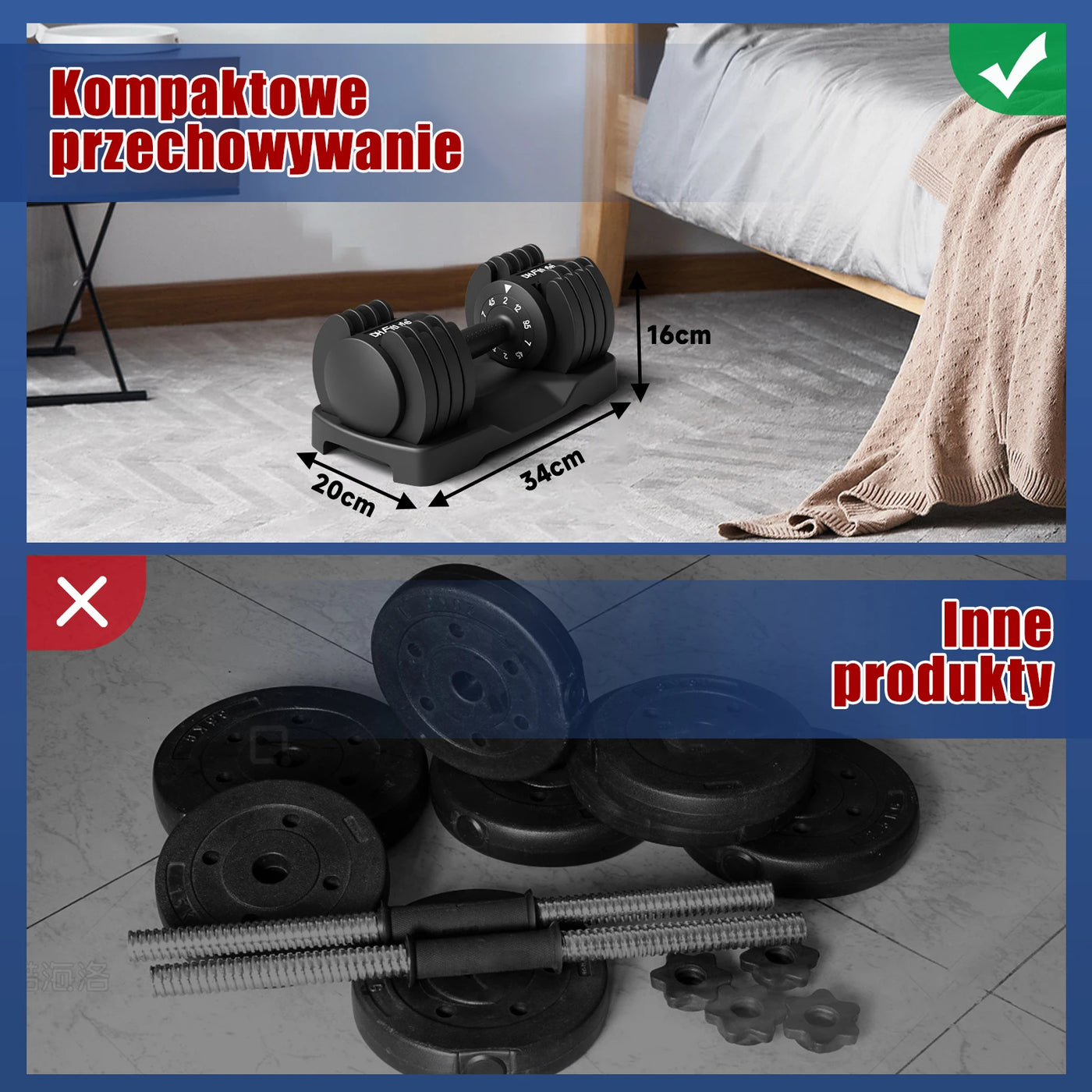 Adjustable Dumbbell Set: 2 to 12 KG with 5 Weight Levels and Weight Discs - Versatile 5-in-1 Short Dumbbells (Set of 2)