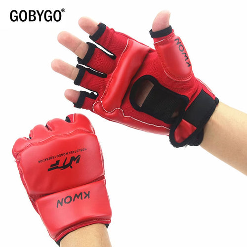 GOBYGO Half Finger PU Leather Boxing Gloves for MMA, Kickboxing, Karate, and Muay Thai Training - Suitable for Kids and Adults