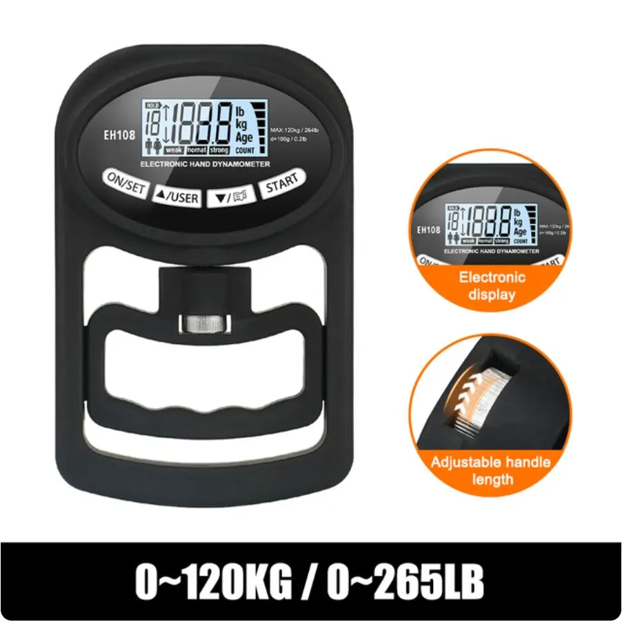 Digital Grip Strength Tester - 265 lbs (120 kg) Hand Dynamometer with USB Connectivity and LCD Display for Strength Training and Athletic Performance