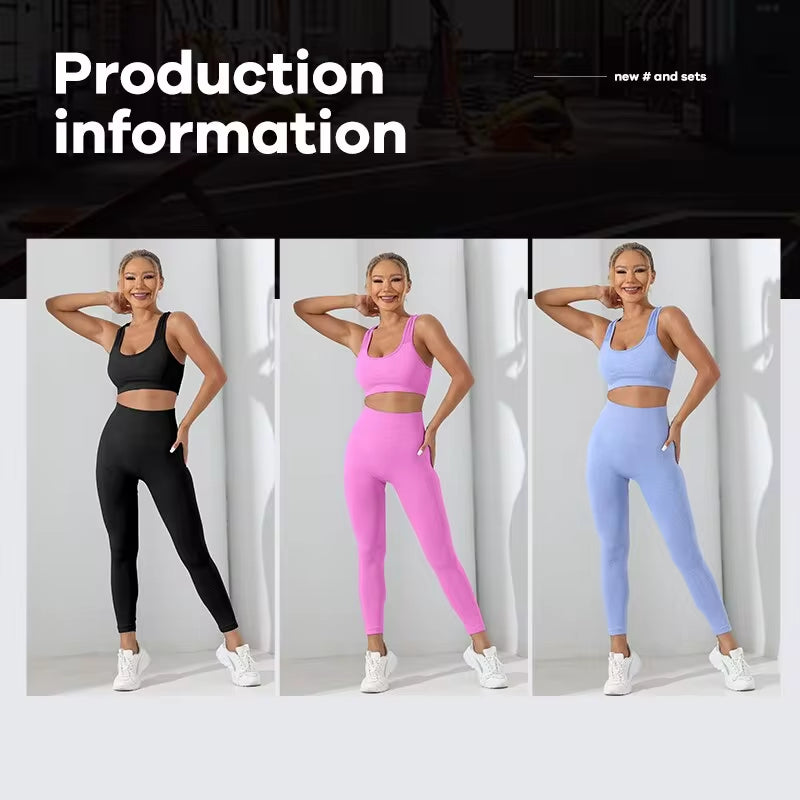 Seamless High Stretch 2-Piece Yoga Set with Crisscross Back Camisole and Tummy Control Leggings
