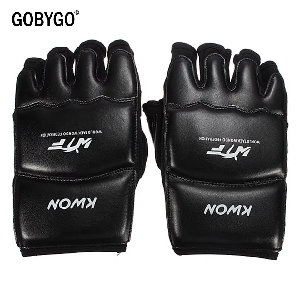 GOBYGO Half Finger PU Leather Boxing Gloves for MMA, Kickboxing, Karate, and Muay Thai Training - Suitable for Kids and Adults