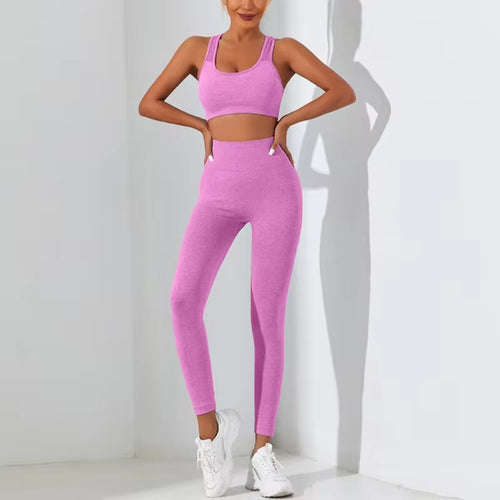 Seamless High Stretch 2-Piece Yoga Set with Crisscross Back Camisole and Tummy Control Leggings