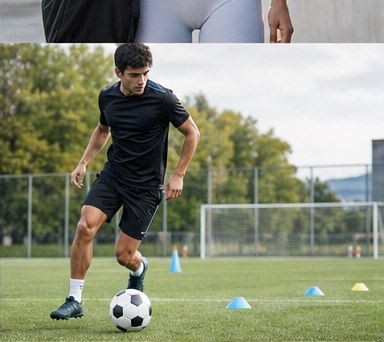 Fußballtraining auf hellem Trainingsfeld